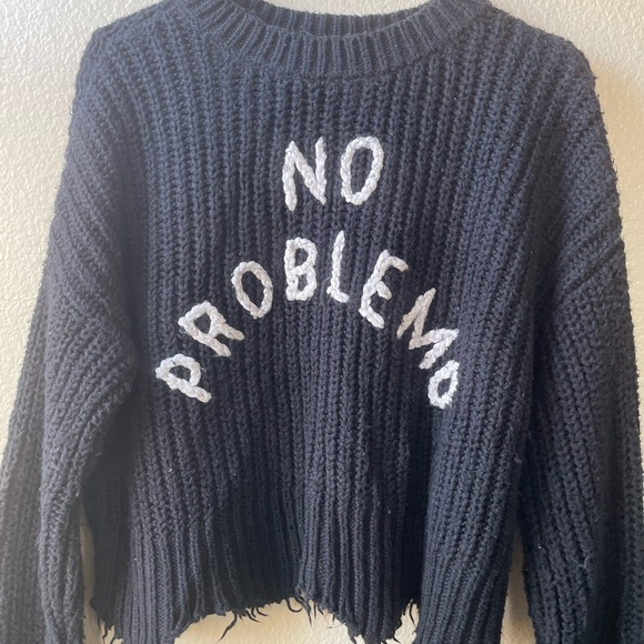 WILDFOX NO PROBLEMO Factory Distressed Black & White Sweater/ XS - Picture 5 of 10